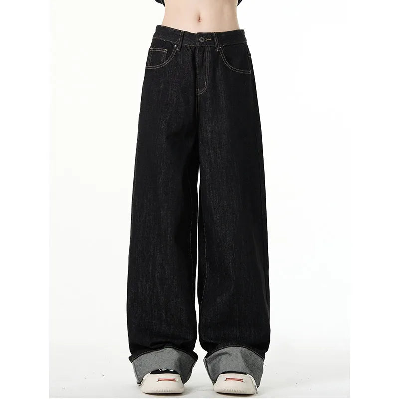 Women Black Gothic Jeans Baggy Vintage Oversize High Waist Cowboy Pants Harajuku Denim Trousers 90s Y2k Trashy Emo 2000s Clothes