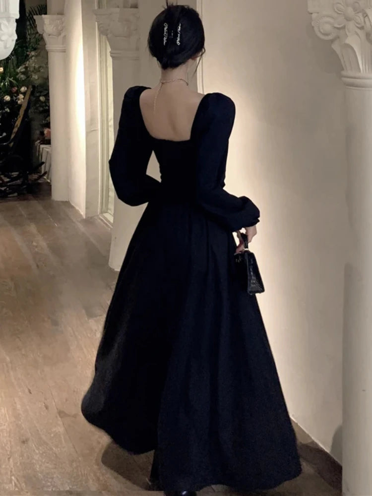 pantsparadises holiday dress Long Sleeve Dresses Women Clothes Gown Sexy Side-slit Solid Maxi Vestidos Mujer Chic Autumn French Streetwear Unique Design New