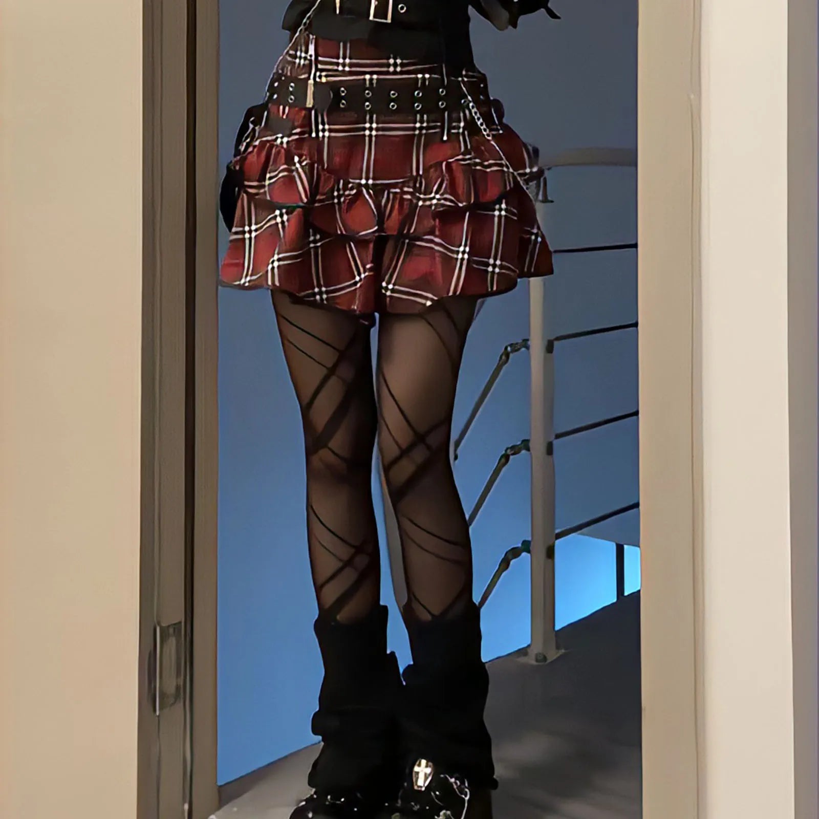 pantsparadises Korean Japanese Sweet Hot Clothes Gothic Punk Skirts Y2k Streetwear Dark Aesthetics Pleated Ball Gown Plaid Stripe Mini Skirt