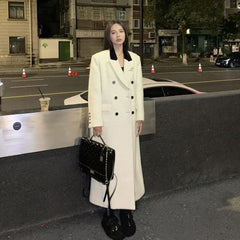 pantsparadises WINTER OUTFITS White Suit Coat Women Winter Jackets New Korean Fashion  Loose Temperament Mid Length Thick Long Coats Autumn Clothing