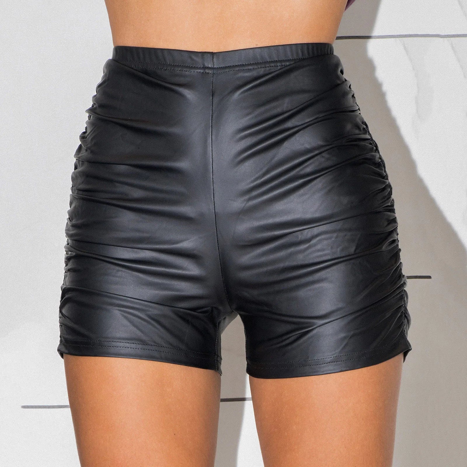 pantsparadises Summer Sexy Black Faux PU Leather Shorts Women Fashion Gothic High Waist Casual Shorts Y2k Hot Woman Short Pants