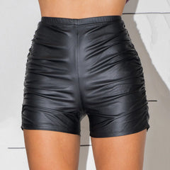 pantsparadises Summer Sexy Black Faux PU Leather Shorts Women Fashion Gothic High Waist Casual Shorts Y2k Hot Woman Short Pants