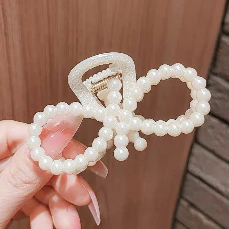 pantsparadises Korean Imitation Pearl Hairpins Geometric Hair Claws Bath Large Catch Clip Shark Clip Back Head Hair Clip Women Hair Accessories