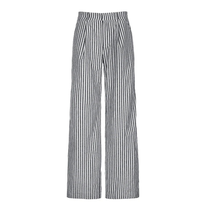 pantsparadises Striped Low Waist Wide Leg Pants Women Old Money Style Streetwear Fashion Baggy Trousers Office Elegant Suit Pants 2024