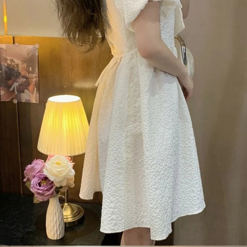 pantsparadises DRESS TO IMPRESS Casual Puff Sleeve Fairy Dress White Women's Dresses High Quality Cute Kawaii Fashion Preppy Loose Y2k Fairy Grunge Baby Doll