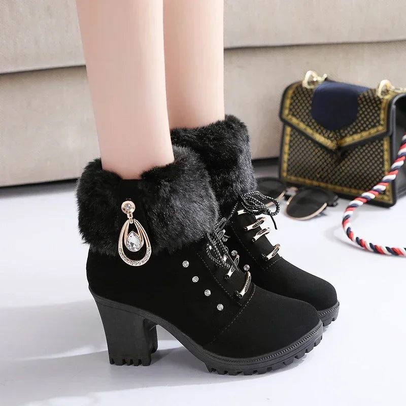 pantsparadises Women Boots Winter Designer High Heels Shoes for Women New Short Plush High Platform Ankle Boots Elegant Botas Mujer