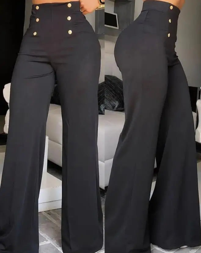 pantsparadises Elegant High Waist Wide Leg Bootcut Pants Summer European & American Fashion Simple Women's Flared Trousers