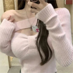 pantsparadises trashy outfits Spring Elegant Pullover Women Casual Solid Korean Style Long Sleeve Knitted Sweater Sweet Soft Sweater Female Y2K Crop Tops