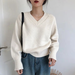 New Autumn and Winter Fashion Lazy Style Retro Japanese V-neck Loose Versatile Slim and Fashionable Long Sleeve Women's Sweater