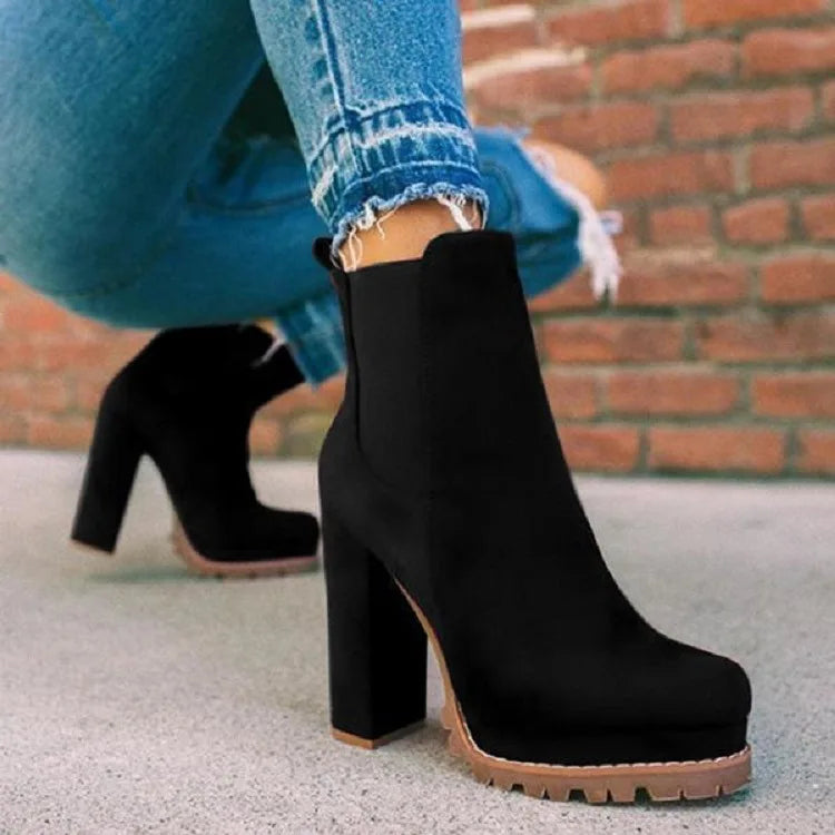 pantsparadises Women Shoes Ankle Boots Woman Sexy High Heels Pattern Chunky Heel Shoes Ladies  Female Open Toe Women's Sude Boots