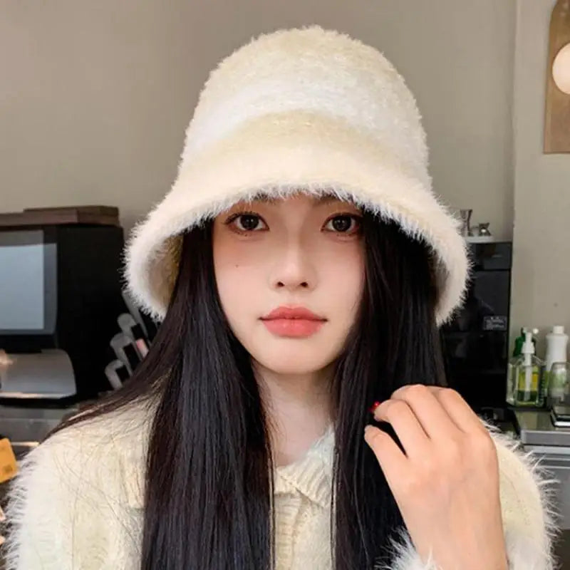 pantsparadises cute winter outfits Bucket Hat Women Winter Gradient Knitted Fisherman Cap Female Keep Warm Winter Hats Woman Bob Femme