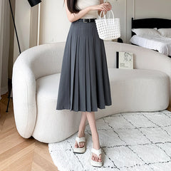 pantsparadises Spring Summer High Waist Midi Pleated Skirts Womens Fashion A-line Casual Suit Skirt Ladies Elegant Vintage Umbrella Skirt