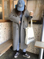 Office Lady Suit Collar Long Woolen Jackets Winter Korean Style Double Breasted Long Loose Women 100% Wool Coats