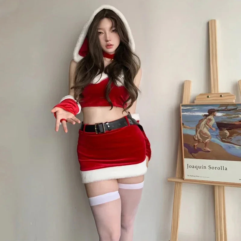 pantsparadises Hot Christmas Outfit Super Sexy Santa Cosplay Costumes For Women Holiday Party Club Performance Photoshooting Seductive Tempting