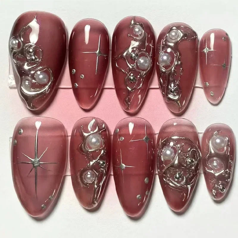 pantsparadises 24Pcs Pink Almond False Nails Butterfly Ballet with French Design Wearable Fake Nails Simple Artificial Press on Nails Tips Art