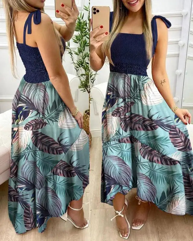 pantsparadises Summer Sexy Spaghetti Strap Floral Print Maxi Dress For Women Casual Elegant Chest Wrap Long Woman Beach Dress Holiday