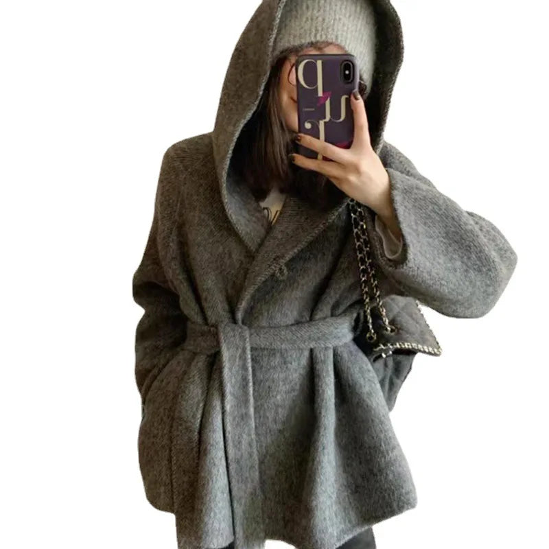 pantsparadises Winter Jacket Women Thick Warm Loose Style Hood Luxury Casual Double -sided Wool Blends Ladies Miss Leisure Woolen Coat