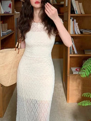 pantsparadises DRESS TO IMPRESS Summer 2000s Vintage Y2k Bodycon Dresses Korean Beige 2 Piece Dress Sets Frence Retro Elegant Original Design Lace Flowers Dress