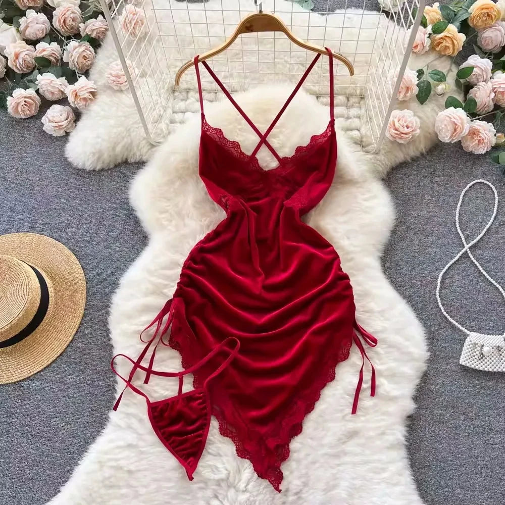 pantsparadises New in Christmas Dress Women's Secret Clothes Sexy Slim Red Short Dress Pajama Erotic Lingerie Winter Hotsweet Bodycon Nightwear