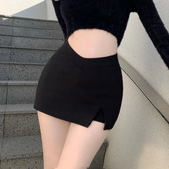 pantsparadises Black Split Mini Skirts Women Summer Sexy Club High Waist Slit Skirt Streetwear Korean Party Fashion Irregular Slim A Line Skirt