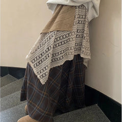 pantsparadises Vintage Long Skirt Women Japanese Style Patchwork Plaid Skirts Harajuku Loose Street Casual Ruffle Skirts Aesthetics