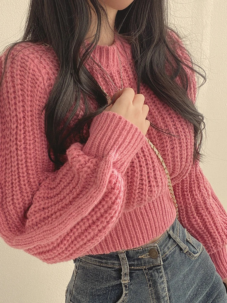 pantsparadises FALL OUTFITS Loose Vintage Harajuku Lantern Long Sleeve Women Sweater Korean Autumn Winter Knitwear Soft Warm Tops Chic Solid Femme Sweater