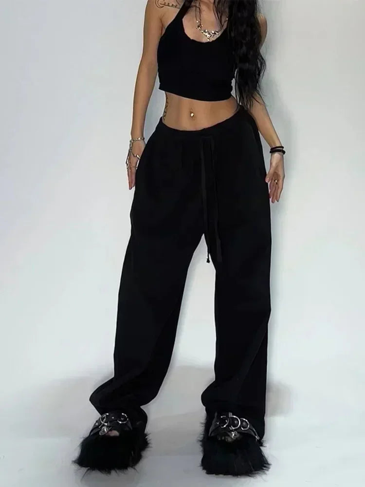 pantsparadises Casual Gray Sweatpants Women Wide Leg Black Joggers Classic Baggy Streetwear Oversized Sports Female Trousers All-match