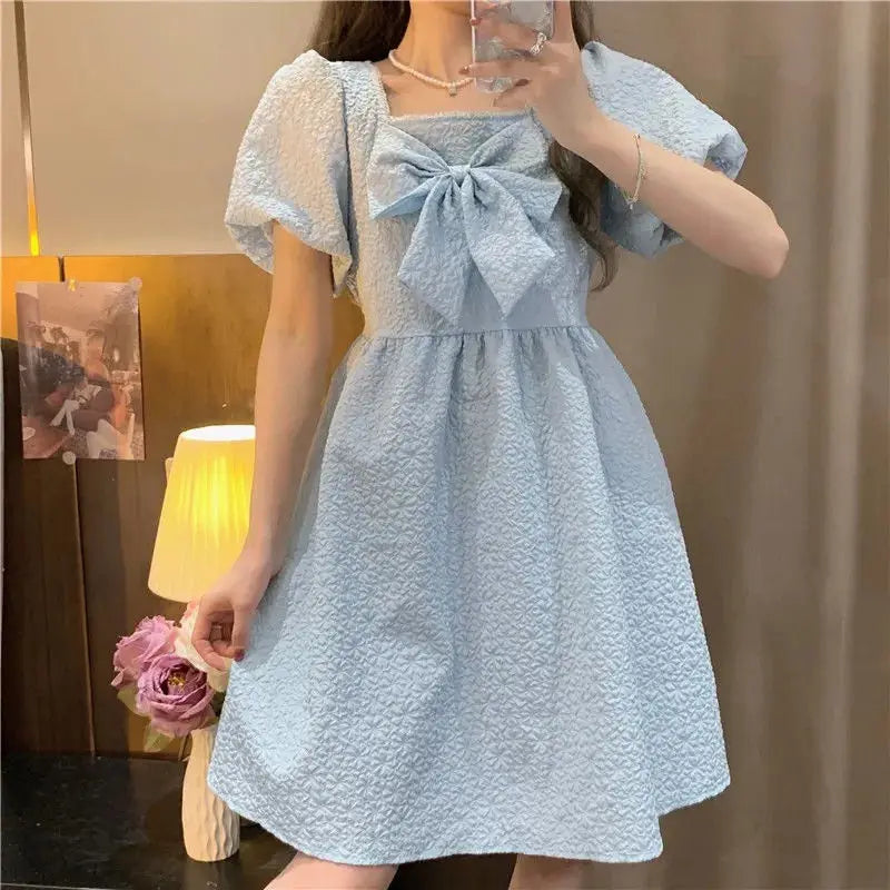 pantsparadises DRESS TO IMPRESS Casual Puff Sleeve Fairy Dress White Women's Dresses High Quality Cute Kawaii Fashion Preppy Loose Y2k Fairy Grunge Baby Doll