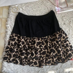 pantsparadises Leopard Print Sexy Mini Skirt Women Ruffle Y2k Vintage Harajuku Short Skirts Streetwear High Waist Layered Retro Skirt