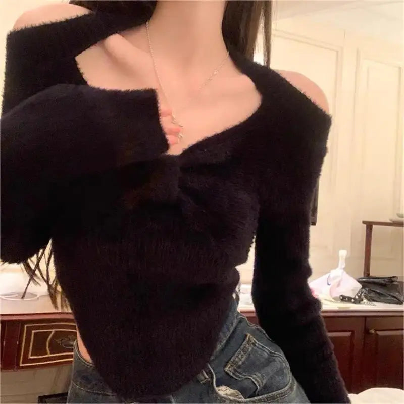 pantsparadises trashy outfits Spring Elegant Pullover Women Casual Solid Korean Style Long Sleeve Knitted Sweater Sweet Soft Sweater Female Y2K Crop Tops