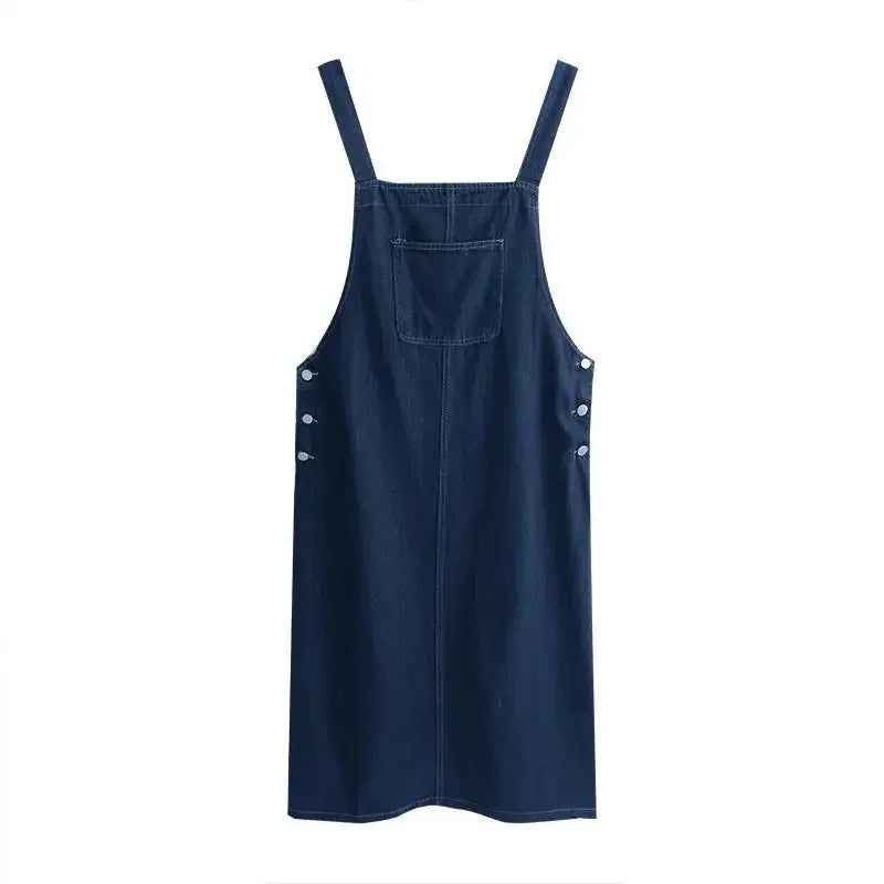 pantsparadises Spring Summer Denim Overall Dress Women Casual Sleeveless Jeans Dresses Fashion Solid Split Loose Spaghetti Strap Dresses Girls