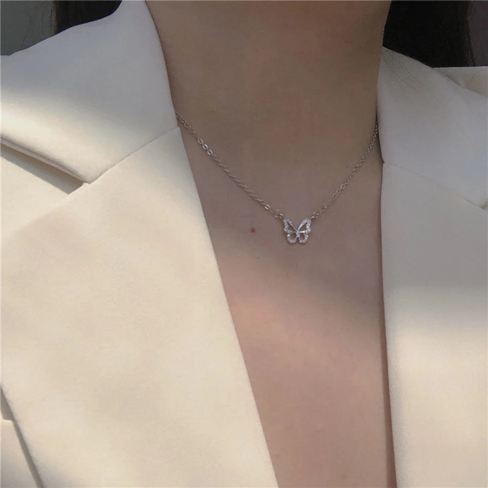 pantsparadises Simple Double Layer Star Moon Charm  Multilayered Necklace Delicate Clavicle Chain Zircon For Women Fashion Jewelry