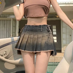 pantsparadises Vintage Spicy Girl Denim Skirts Women's y2k Skirt High Waist Goth Skirt Slim A Line Ruffled Short Skirt Fashion Summer Jeans