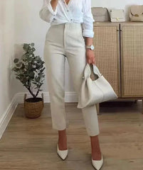 pantsparadises Women Fashion With Pockets Casual Basic Solid Pants Vintage High Waist Zipper Fly Female Ankle Trousers Pantalones Mujer