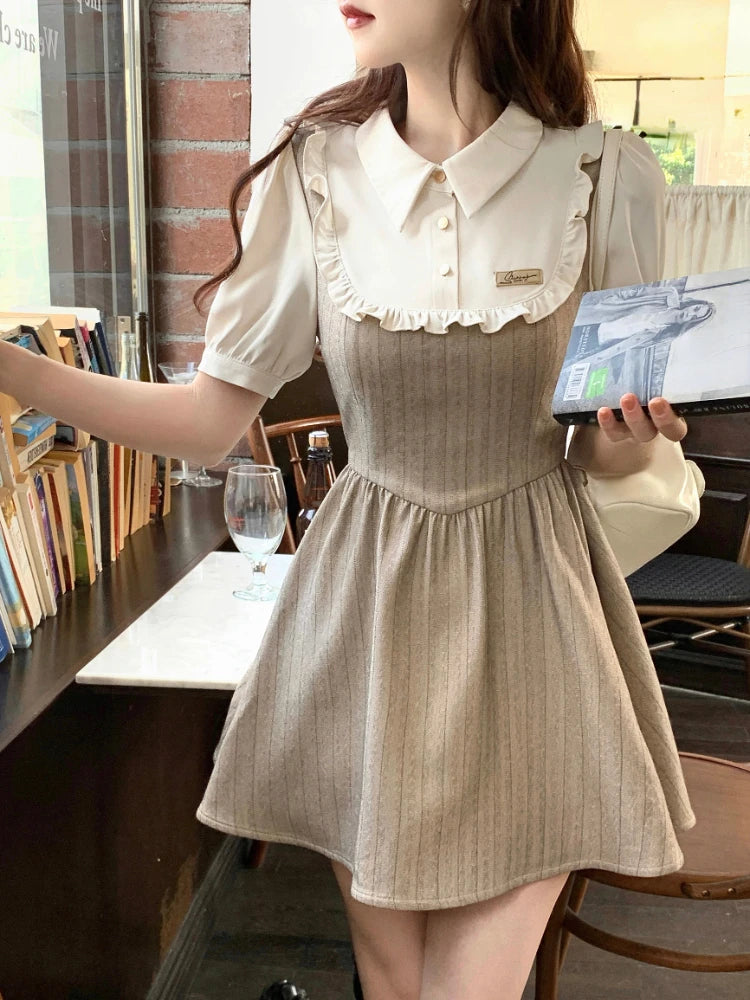 pantsparadises DRESS TO IMPRESS Summer Patchwork Elegant Mini Dress Women Ruffles High Waist Sweet Casual Dress Female Korean Style Evening Party Dress Y2k