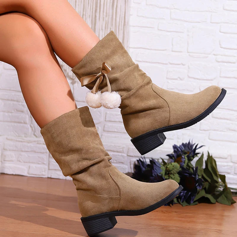 pantsparadises Women Large Size 43 Suede Snow Ankle Boots Winter New Warm Mid-Calf Boots Fashion Comfort Mid Heels Shoes Botas Mujer