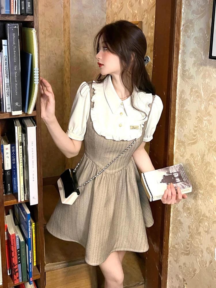 pantsparadises DRESS TO IMPRESS Summer Patchwork Elegant Mini Dress Women Ruffles High Waist Sweet Casual Dress Female Korean Style Evening Party Dress Y2k