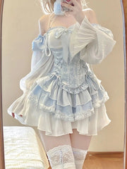 pantsparadises DRESS TO IMPRESS Autumn Blue Lolita Clothing Suit Slim Vest + Kawaii Y2k Mini Dress Elegant Short Party Dress Japanese Style Fashion Suit