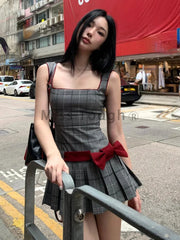 pantsparadises DRESS TO IMPRESS Summer Sexy Striped Bow Slim Party Dress Women Y2k Sleeveless Streetwear Vintage Dress Fashion Chic Retro Pleated Clothing New