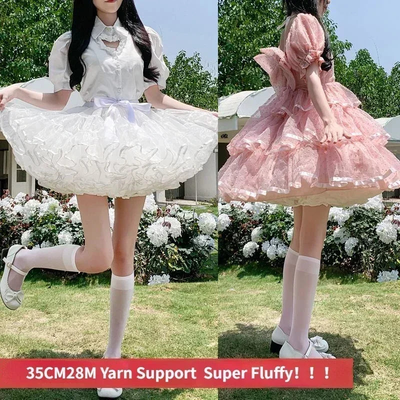 pantsparadises Multi-layer Ruffled Petticoats for Women Fluffy Bubble Skirt Crinoline Underskirt No Hoop Boneless Lolita Puffy Skirt Mini Skirt