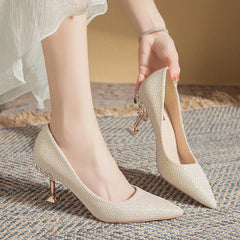 pantsparadises Bling Gold Silver Pointed Toe Pumps Women Rhinesthone Thin Heels Party Wedding Shoes Woman Shallow High-Heeled Shoes