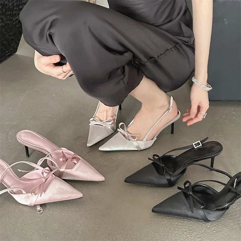 pantsparadises Spring Sexy Pointed Toe Buckle Strap Women Pumps Sandals Thin High Heels Party Stripper Dance Mules Ladies Shoes