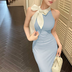 pantsparadises DRESS TO IMPRESS Women's Hot Sweetheart Long Dress Casual Fashion V-Neck Temperament Slim Package Hip Fluttering Strap Shrinking Pleated Dresses