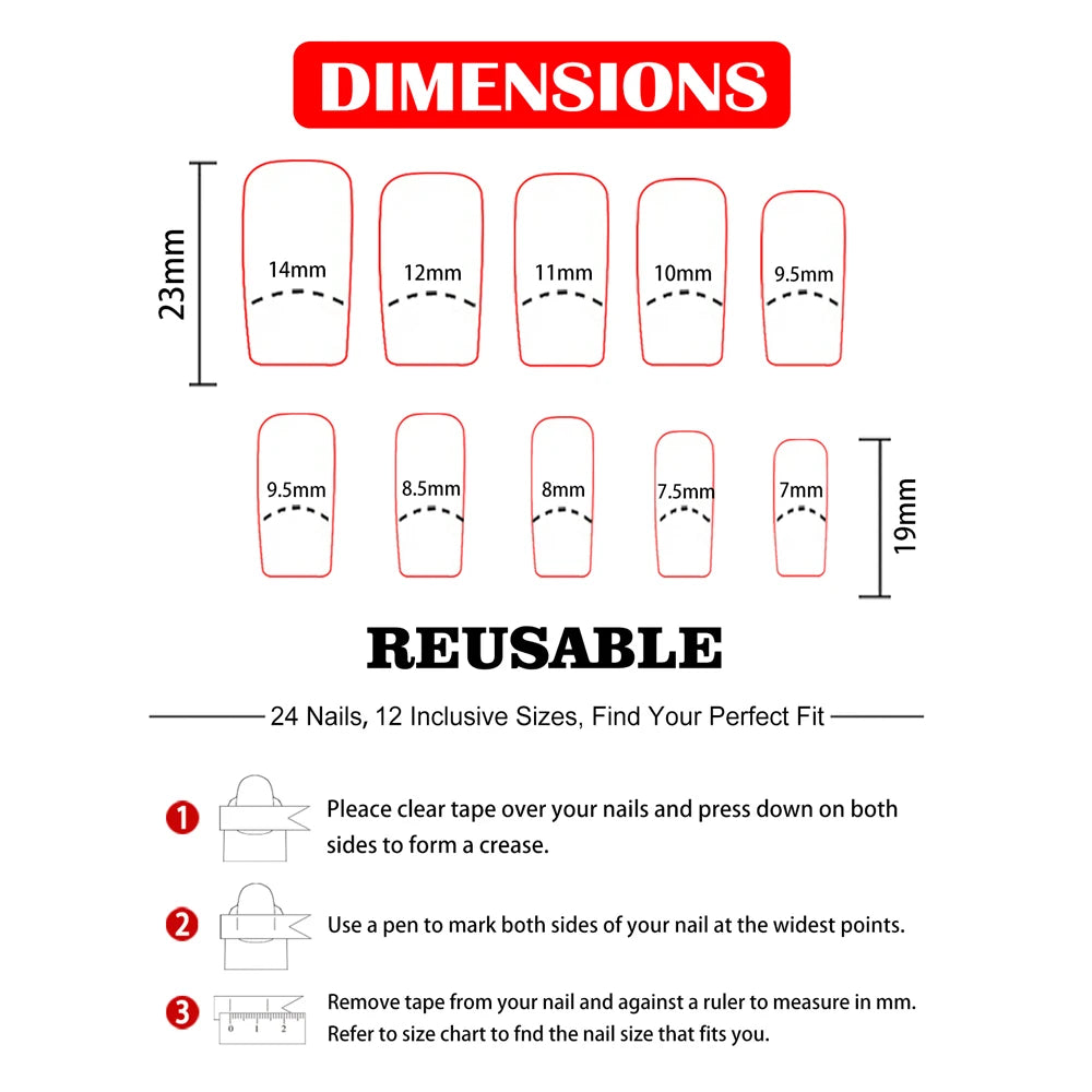 pantsparadises Hot New Women Girls 24Pcs Long Square Red French White Border Heart Full Coverage Wearable Fake Nail Press on Nail Art