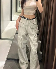 Bottoms Streetwear Y2k Cargo Pants High Waist Straight Pockets Casual Trousers Women Clothing