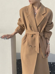 pantsparadises High-end Double-sided Cashmere Coat Women Mid-length New Fashion Thick Double-breasted Long Sleeve Woolen Coat Fit Autumn Winter