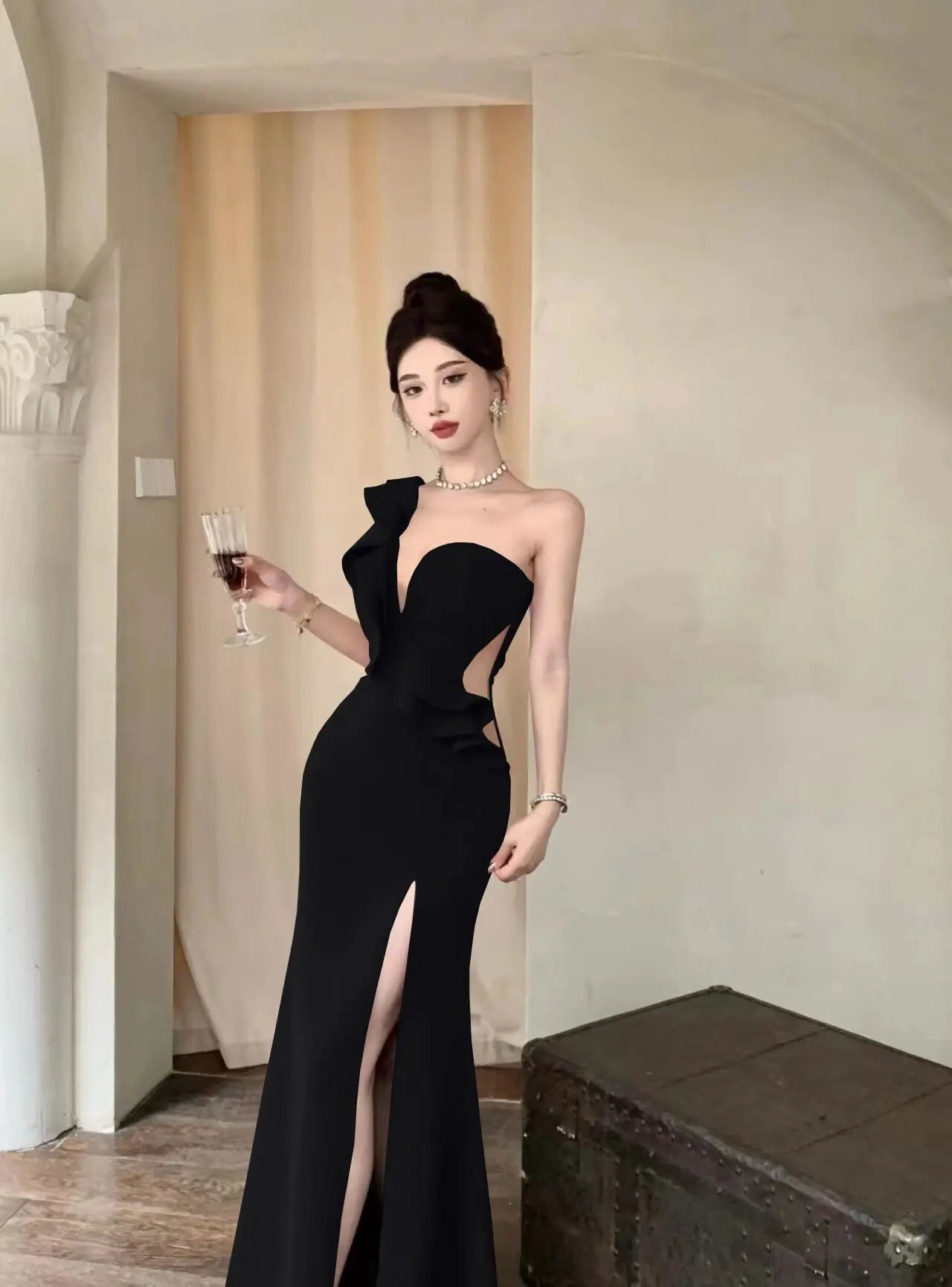 pantsparadises DRESS TO IMPRESS Elegant Fashion Wedding Evening Party Long Dresses for Women Sexy Split Sleeveless Slim Ladies Vintage Red Prom Female Clothing