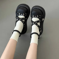 pantsparadises Y2K Girls Mary Janes Pumps Buckle Thick Weges Round Toe Platform Shoes Cute Sweet  Lolita  Classic Brand Pumps