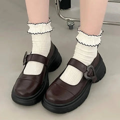 pantsparadises Chunky Loafers Shoes autumn Women Japanese Style Slip On brown Lolita Shoes Women Fashion Thick Sole Round Toe Uniform Shoe