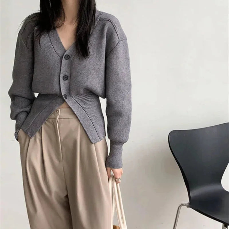 pantsparadises Cardigans Women V-neck Personal Autumn Y2k Solid Ulzzang Sweater Leisure Chic Hot Selling All-match Feminino Crop Long Sleeve